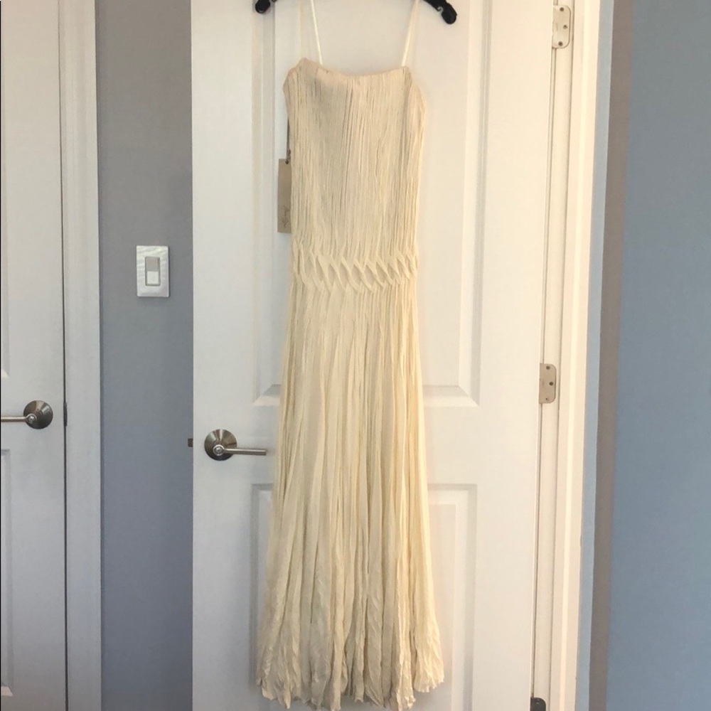 BCBGMaxAzria Strapless Pleated Cream Maxi Dress